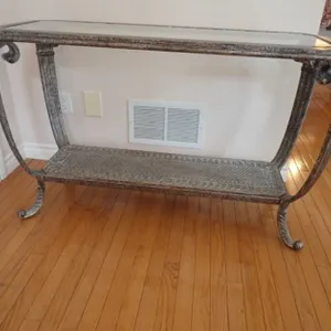 Decorative Metal and Bevelled-Glass Hall Table