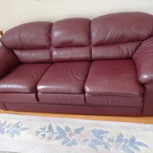 Burgundy Leather Three-Seat Sofa