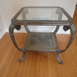 Decorative Metal and Bevelled-Glass End Table