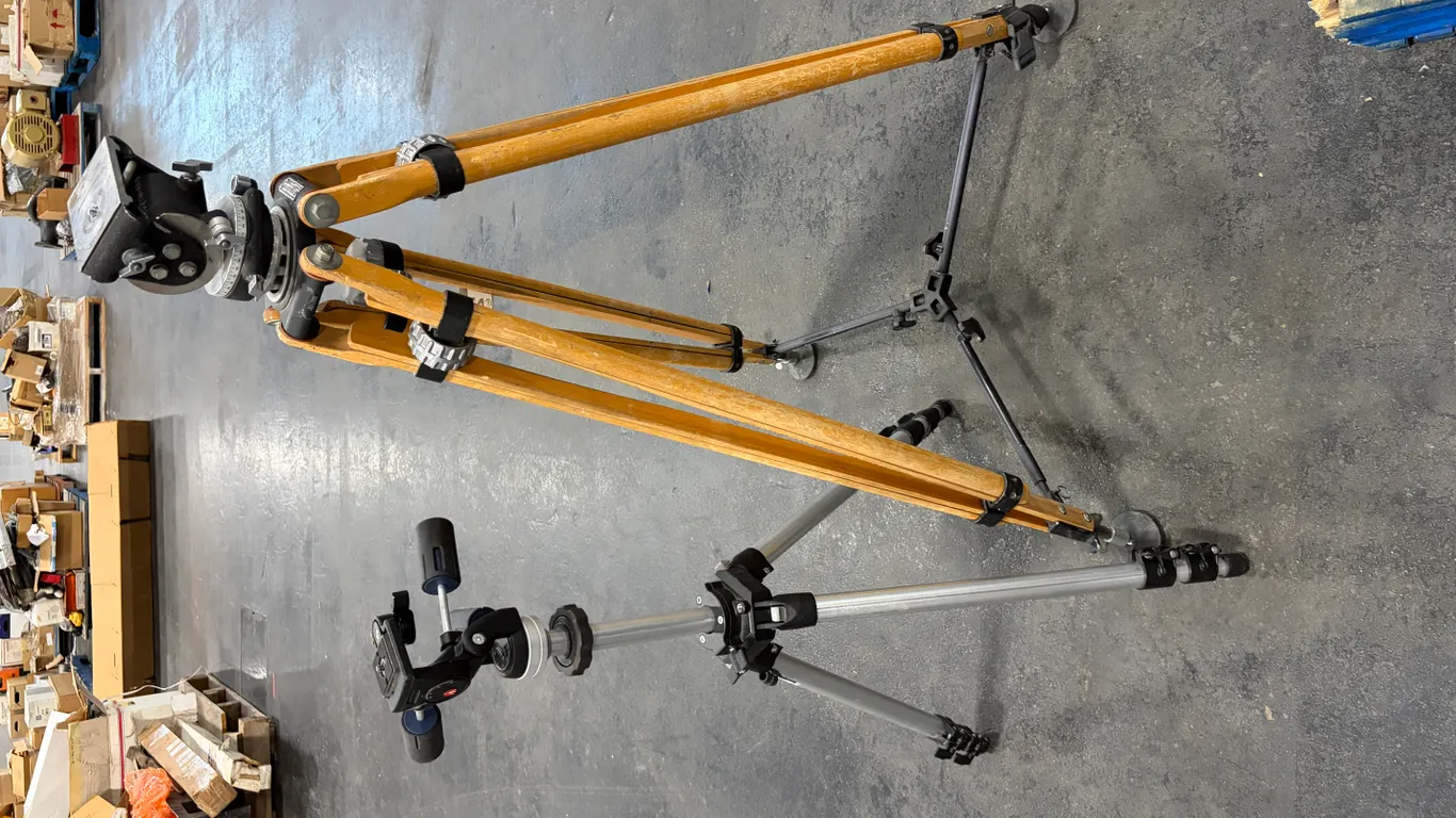MILLER WOODEN PROFESSIONAL CAMERA TRIPOD & MANFROTTO ALUMINUM TRIPOD
