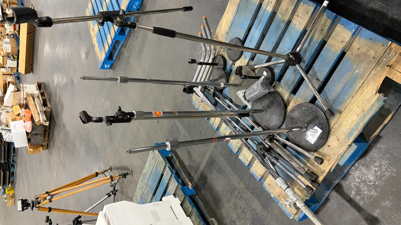 LOT OF ASSORTED PROFESSIONAL MICROPHONE STANDS AND BOOM STANDS