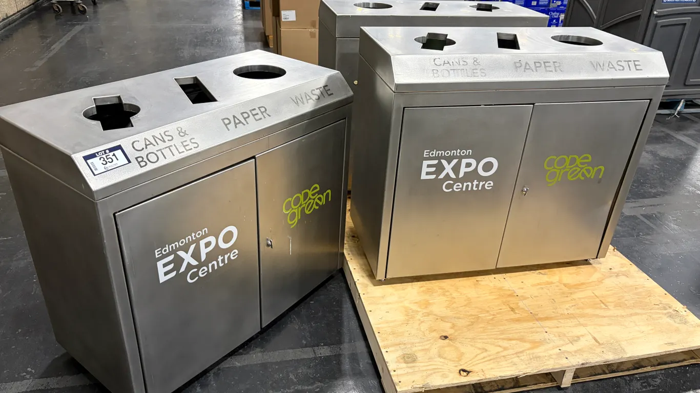 (3) STAINLESS STEEL 3-STREAM RECYCLING & WASTE STATION