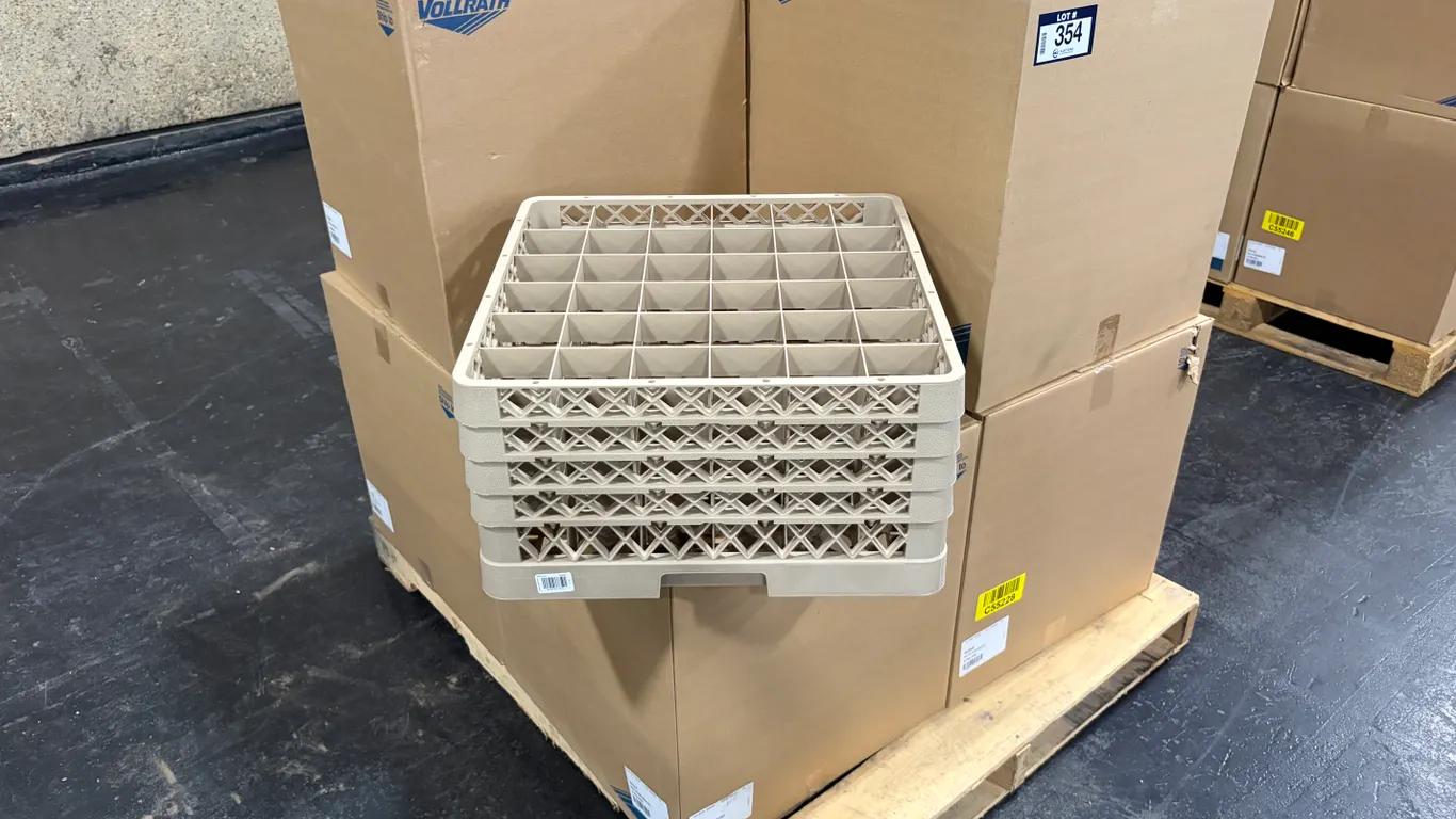 (7) BOXES OF VOLLRATH COMMERCIAL DISHWASHER GLASS RACKS - 2 PER BOX