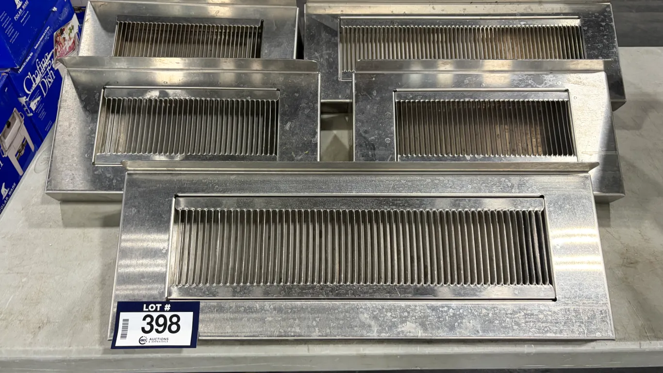 LOT OF (5) STAINLESS STEEL WALL-MOUNT SHELVES WITH DRIP TRAYS