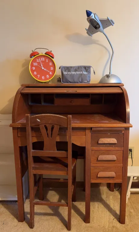 Wood Roll-Top Desk with Chair