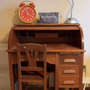 Wood Roll-Top Desk with Chair
