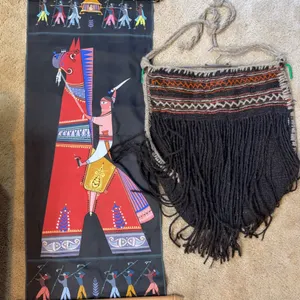Ethnic Wall Hanging & Handwoven Fringe Bag Lot