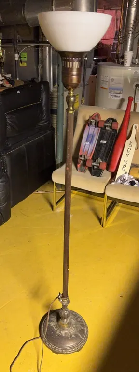 Vintage Torchiere Floor Lamp with Milk Glass Shade