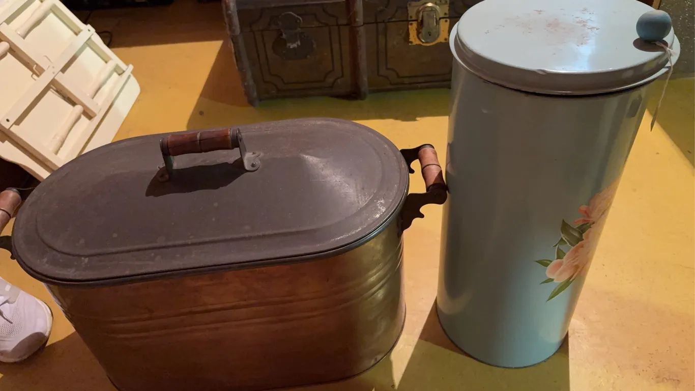 Vintage Copper Boiler & Floral Waste Bin
