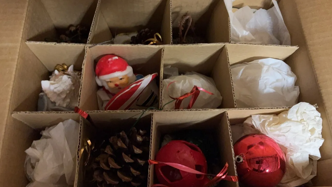 Box Lot of Vintage Christmas Ornaments & Decorations