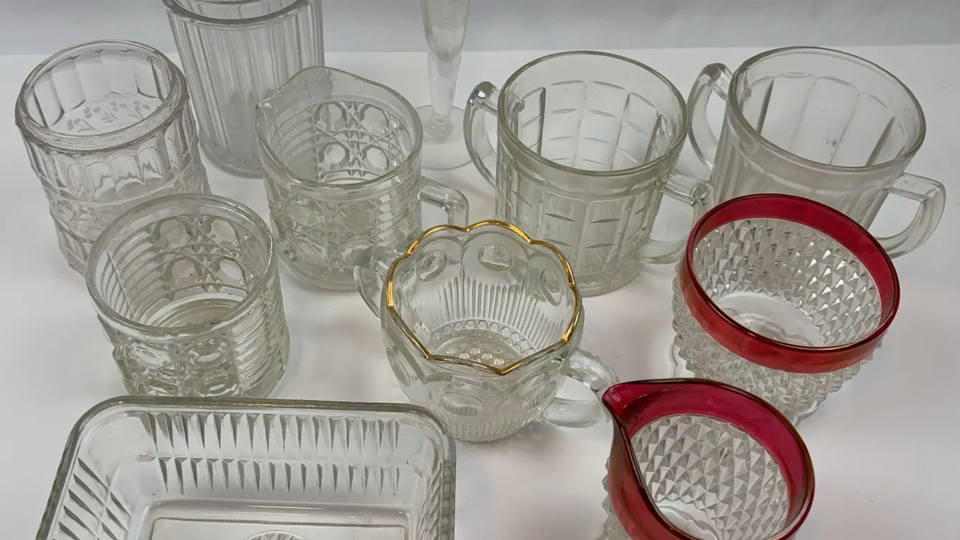 Vintage Pressed Glass Mugs, Creamers & Vase Collection