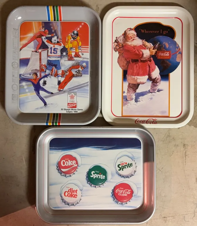 Coca-Cola Collector Tray Lot with Olympic & Santa Themes