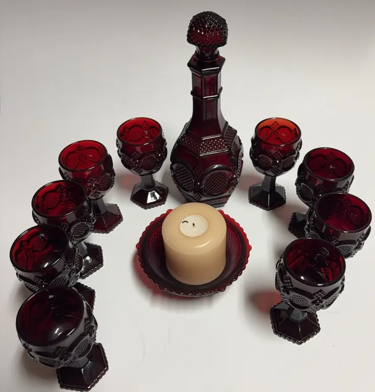 Ruby Red Glass Decanter & Cordial Set