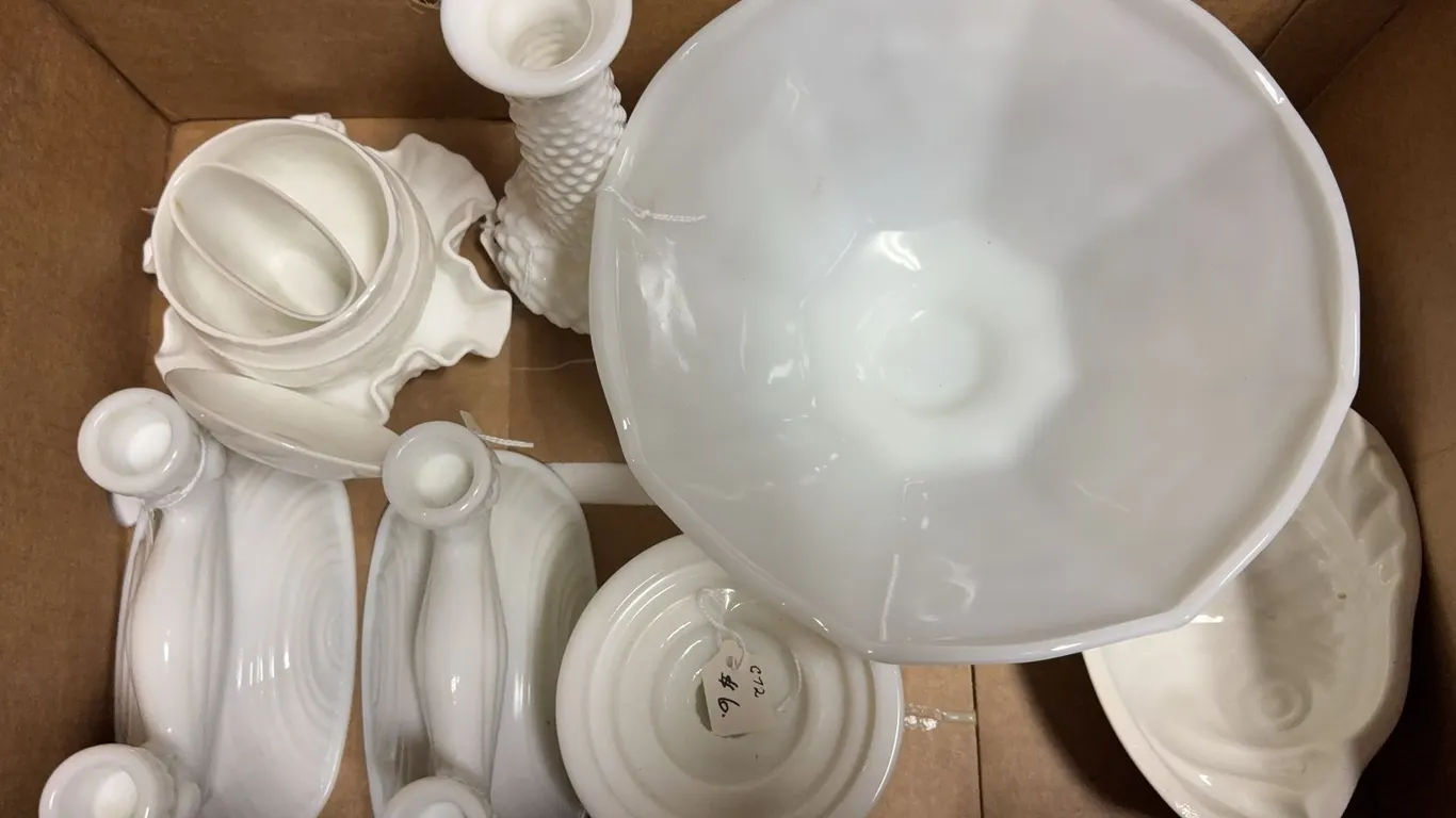 Milk Glass Serving Pieces & Candle Holders Lot