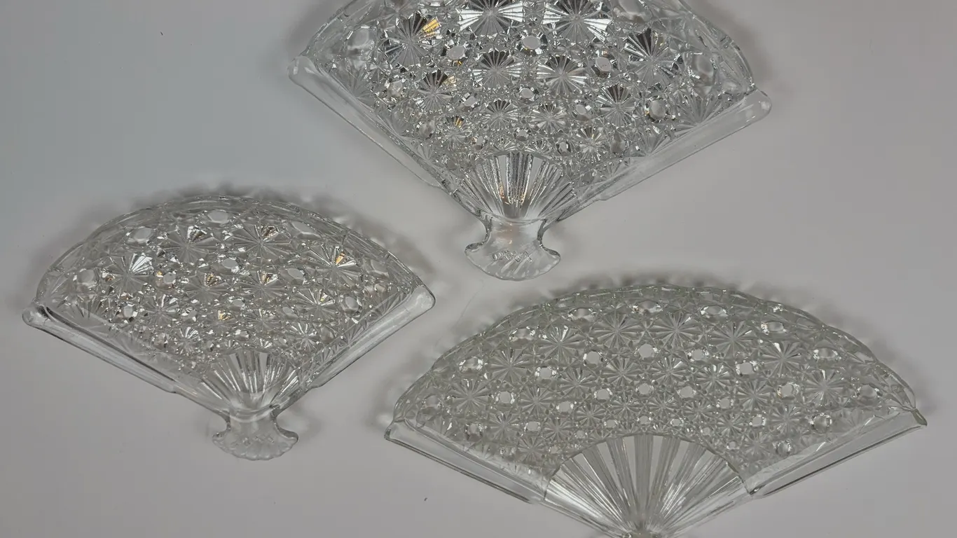 Set of 3 Fan-Shaped Cut Glass Candy Dishes