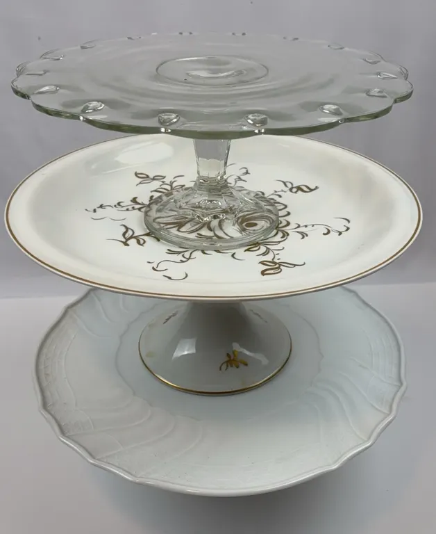 Lot of 3 Pedestal Cake Stand & Serving Plate Collection