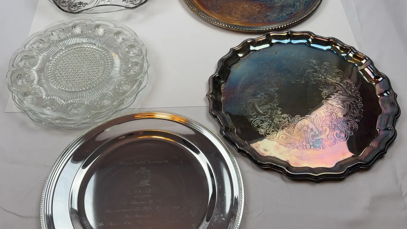 Silverplate Trays & Vintage Glass Serving Pieces Lot