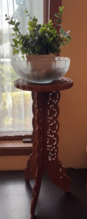 Hand Carved Wooden Plant Stand / Pedestal Table