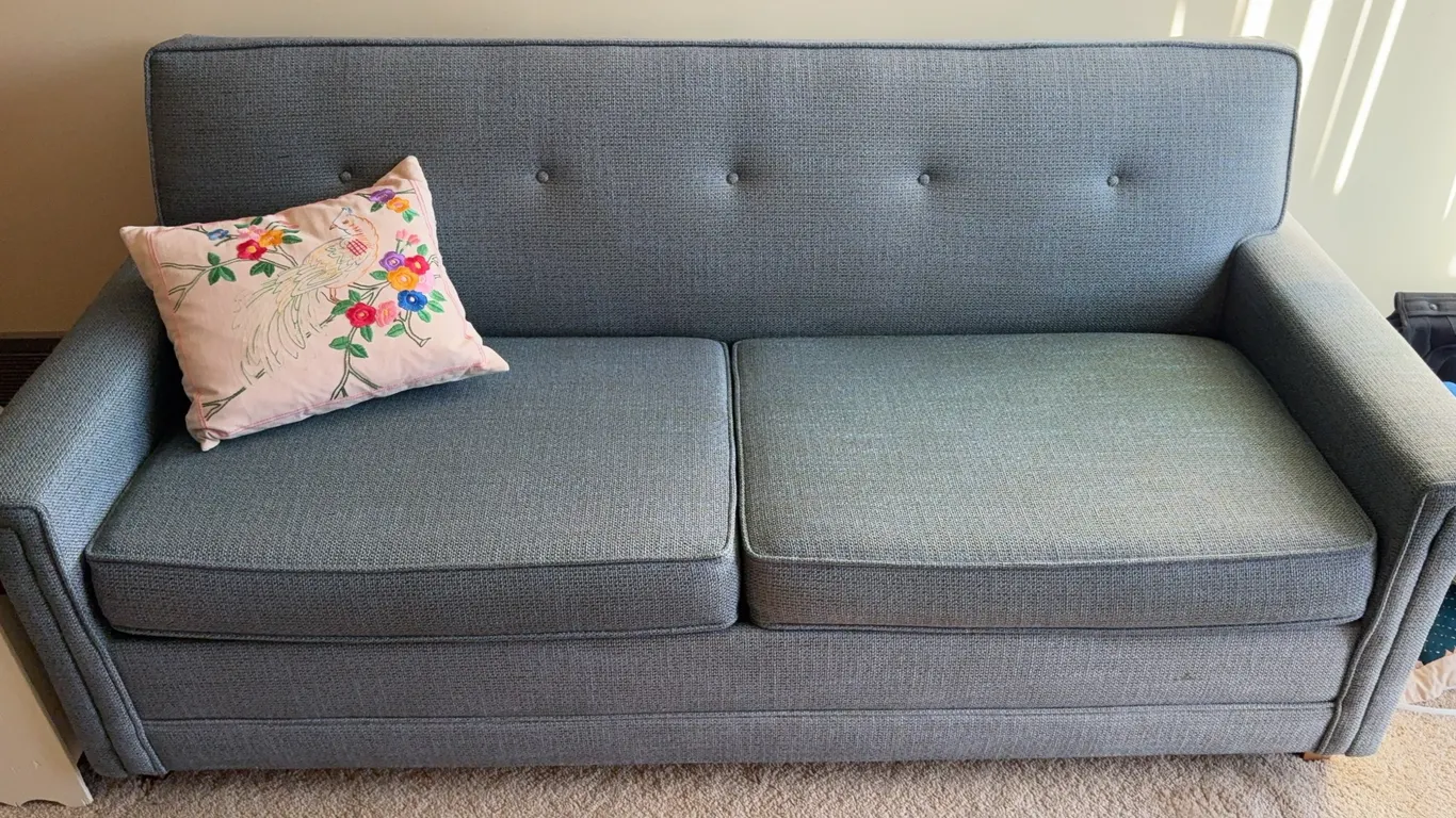 Mid-Century Modern Sleeper Sofa - Blue Upholstery