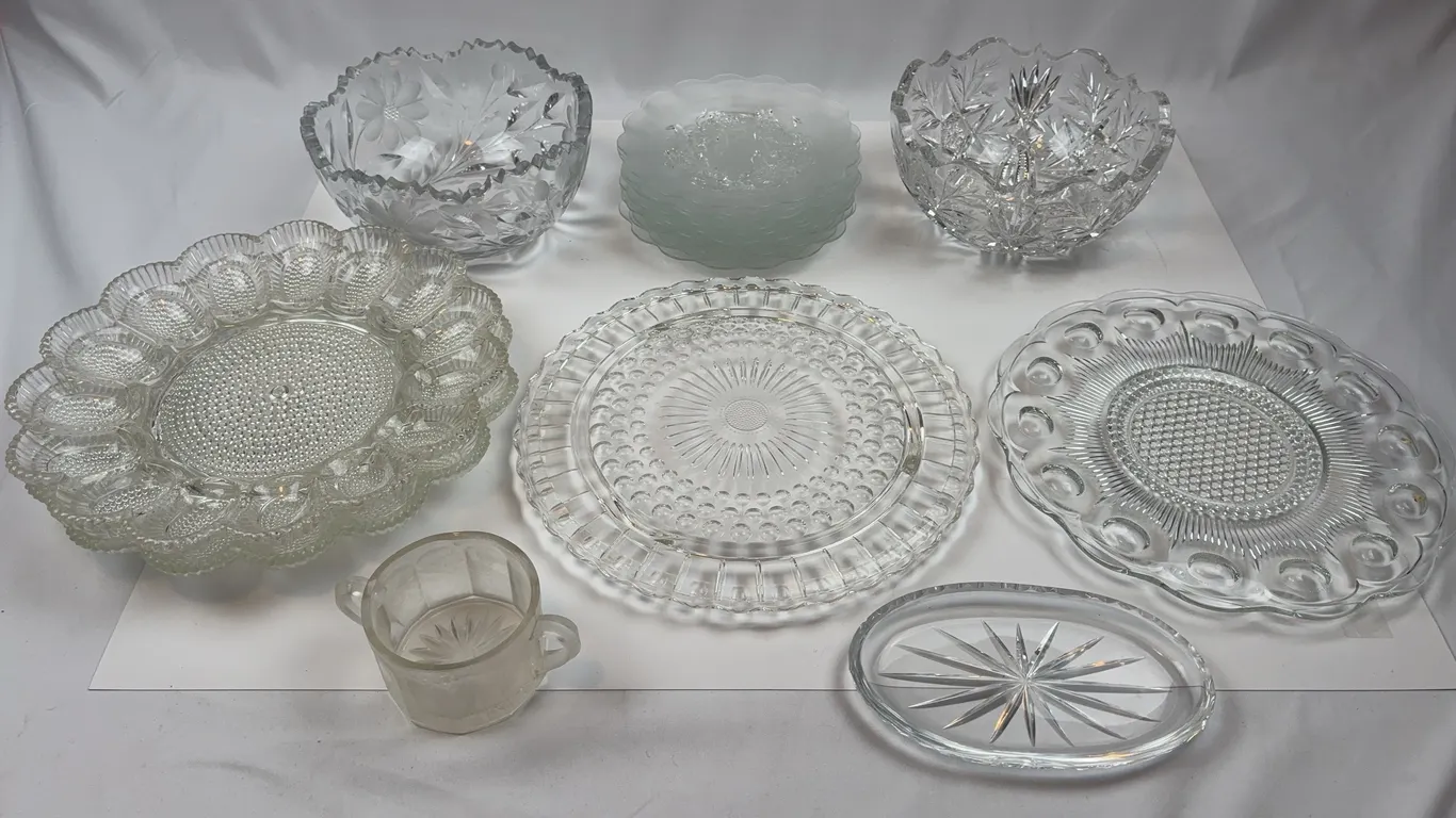 Vintage Pressed & Cut Glass Bowl and Plate Lot