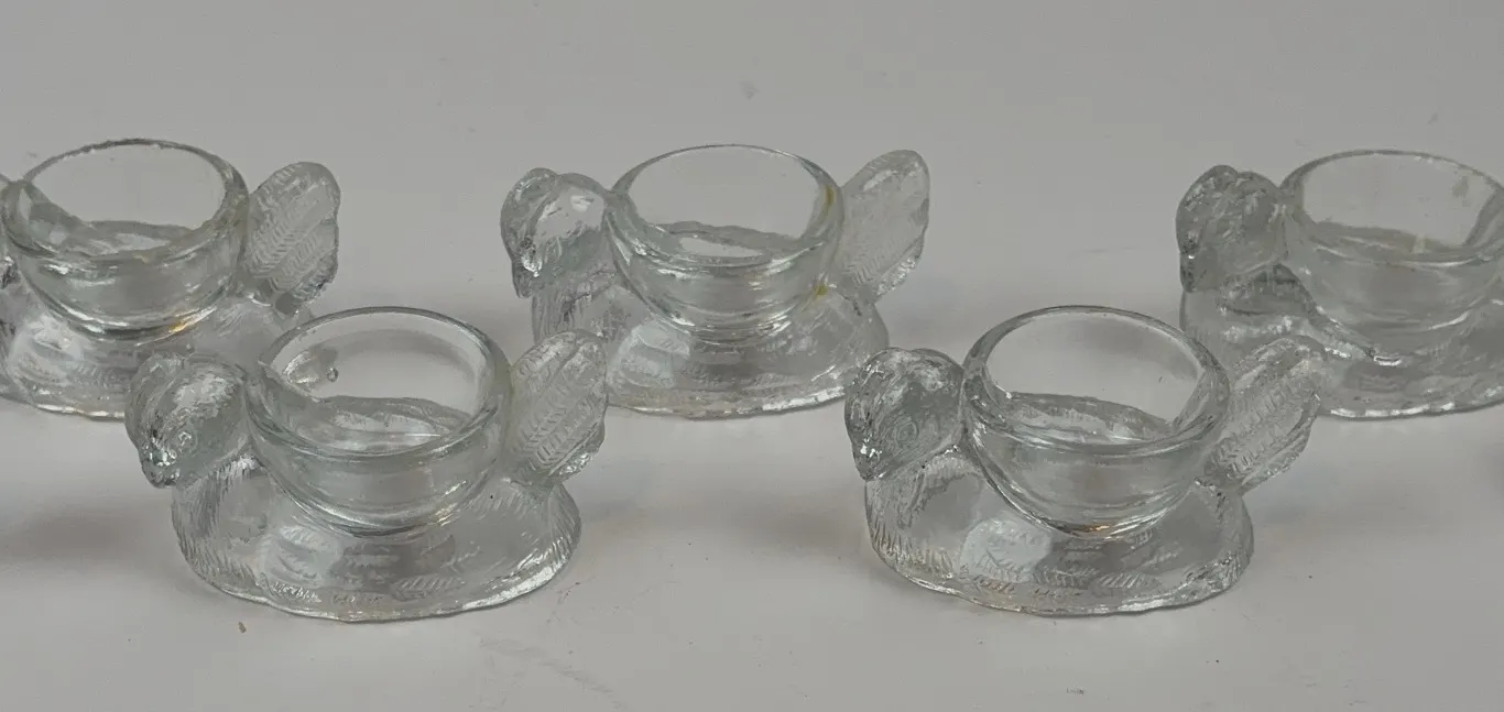 Set of 6 Vintage Clear Glass Bird Candle Holders Tealight Votives Duck Figurine Holders