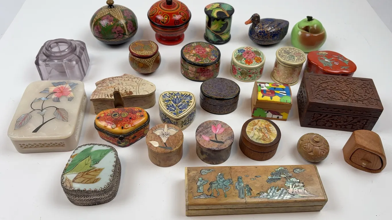 Large Vintage Trinket Box Lot Cloisonné Wood Stone Hand Painted Keepsake Boxes