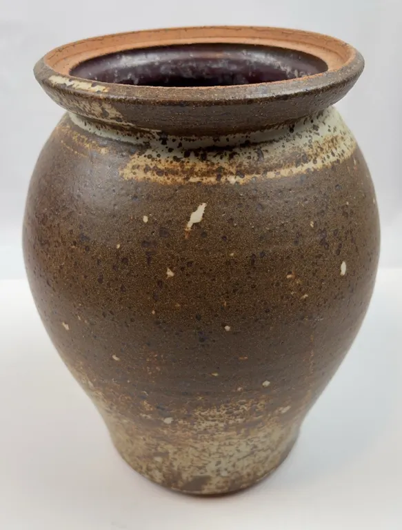 Vintage Art Pottery Vessel Large Brown Ceramic Vase Rustic Farmhouse Decor