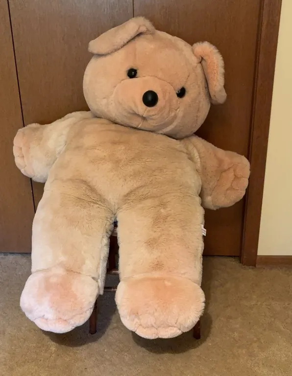 Large Plush Bear & Wooden Chair
