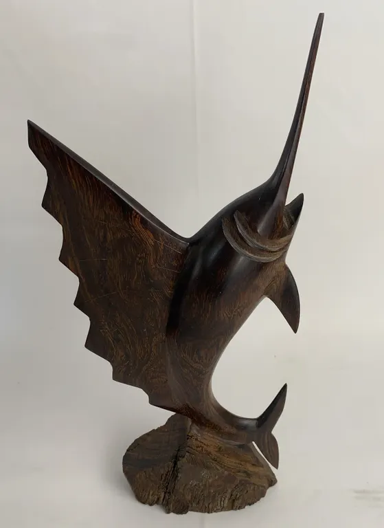 Hand Carved Wooden Marlin Fish Sculpture