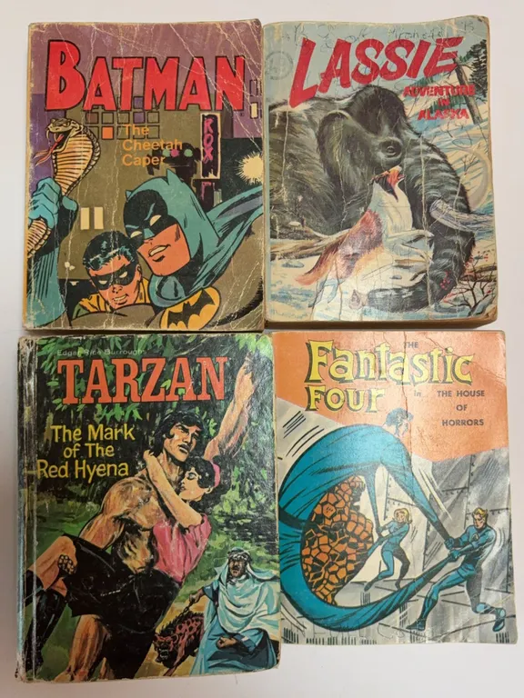 Vintage Collectible Book Lot Featuring Batman, Tarzan, Lassie & Fantastic Four