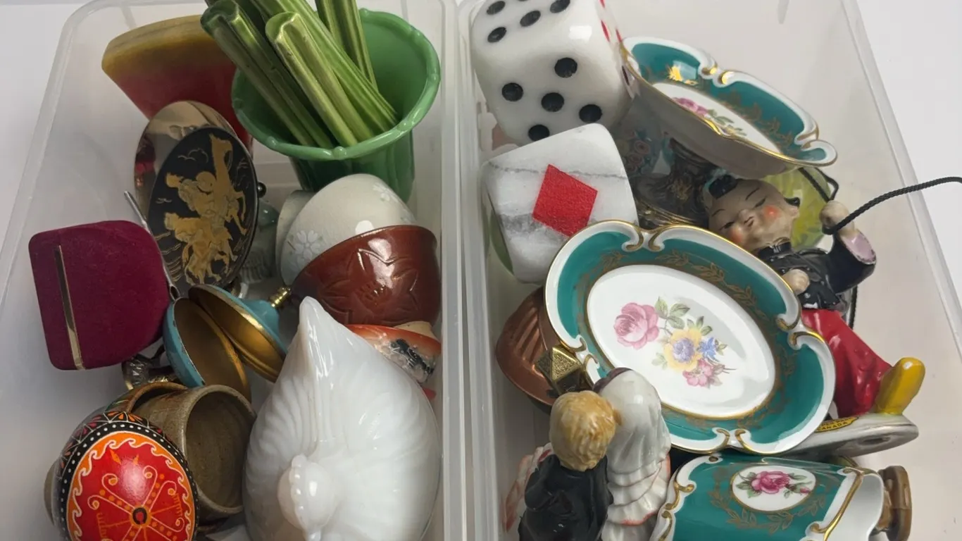 Vintage Collectibles Lot Porcelain Trinkets Dice Figurines Glass & Pottery