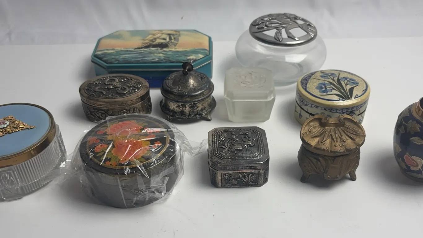 Vintage Trinket Box Collection Metal Tin Glass & Porcelain Lot
