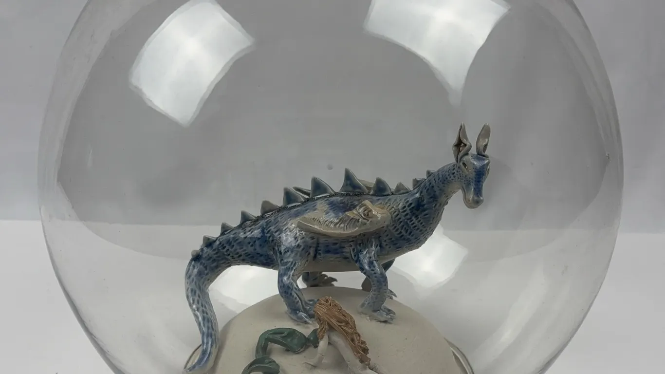 Fantasy Dragon Diorama in Glass Globe Handmade Art Sculpture Display