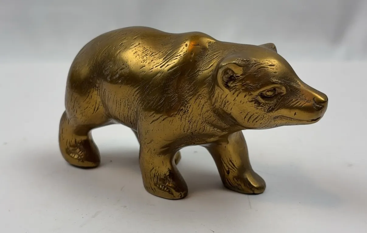 Brass Bear Figurine Vintage Metal Animal Statue