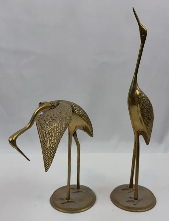 Vintage Brass Crane Bird Figurines Pair Mid-Century Decor