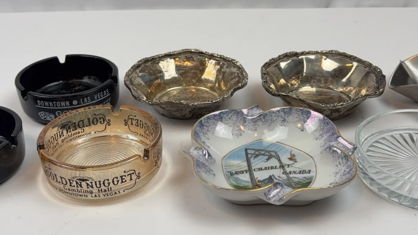 Vintage Ashtray Lot Casino Glass Silverplate Souvenir 8pc