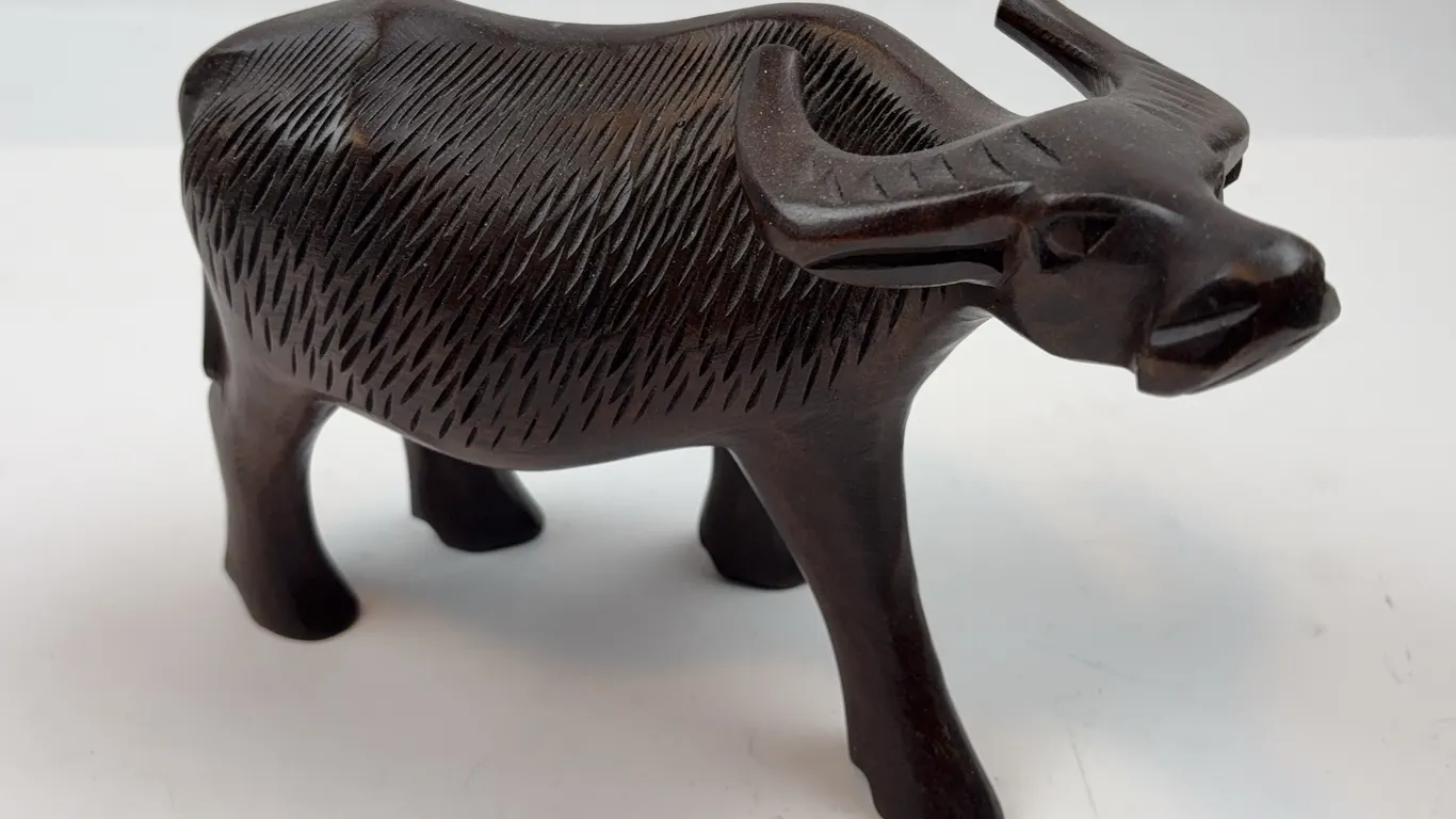Hand Carved Wooden Buffalo Figurine
