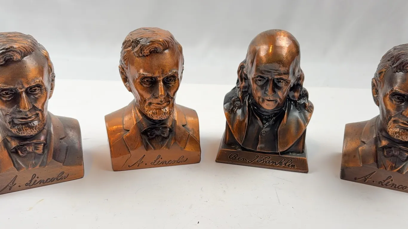 Vintage Lincoln & Franklin Coin Bank Bust Lot (4 Pieces)