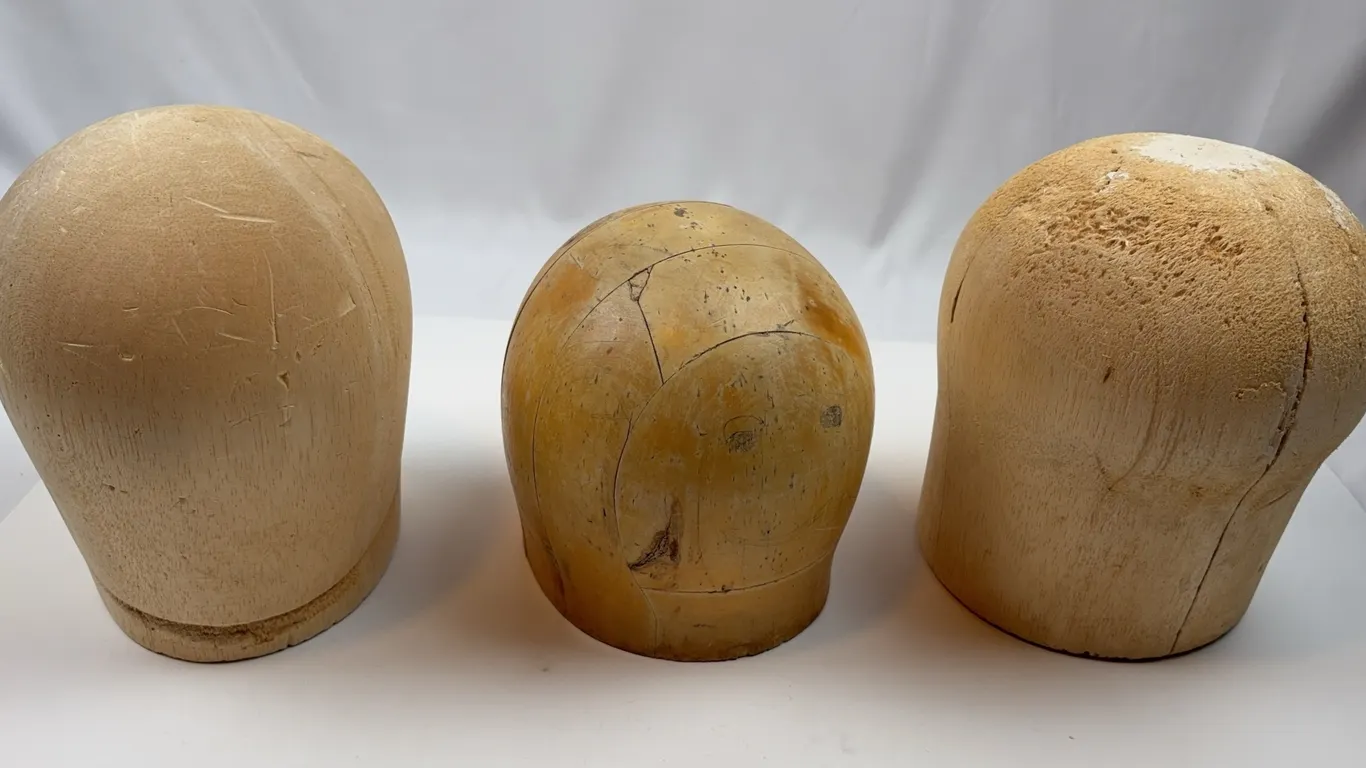 Lot of 3 Vintage Wooden Hat Display Blocks / Millinery Forms