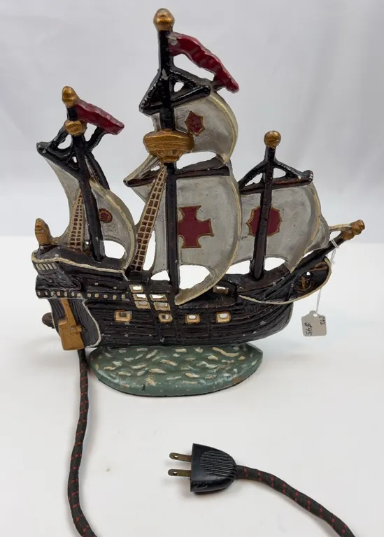 Vintage Cast Iron Sailing Ship Table Lamp
