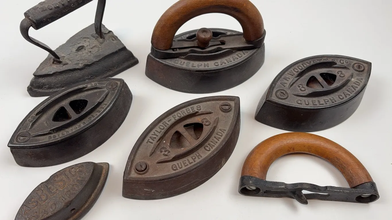 Lot of 6 Vintage Sad Irons & Cast Iron Flat Irons