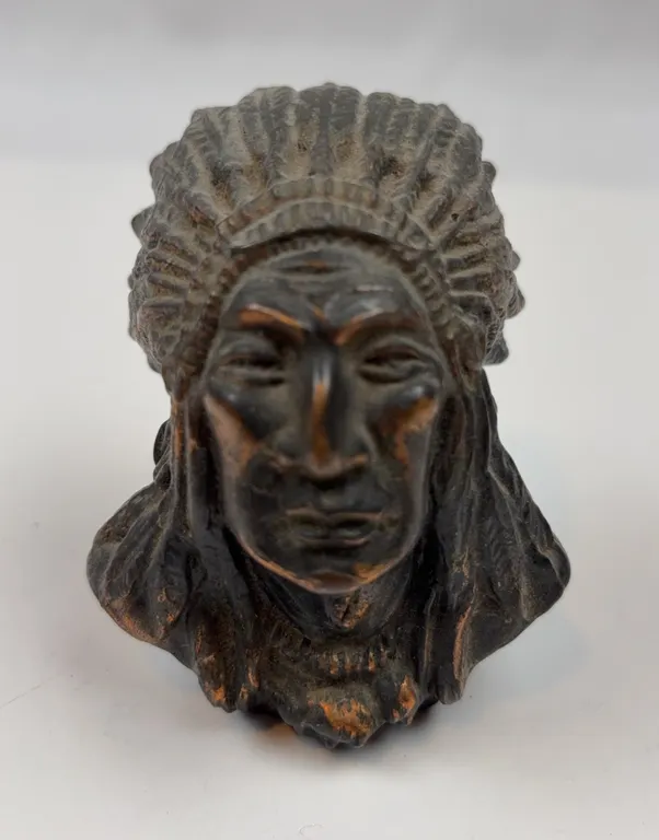 Vintage Native American Chief Head Bust Figurine with Feather Headdress