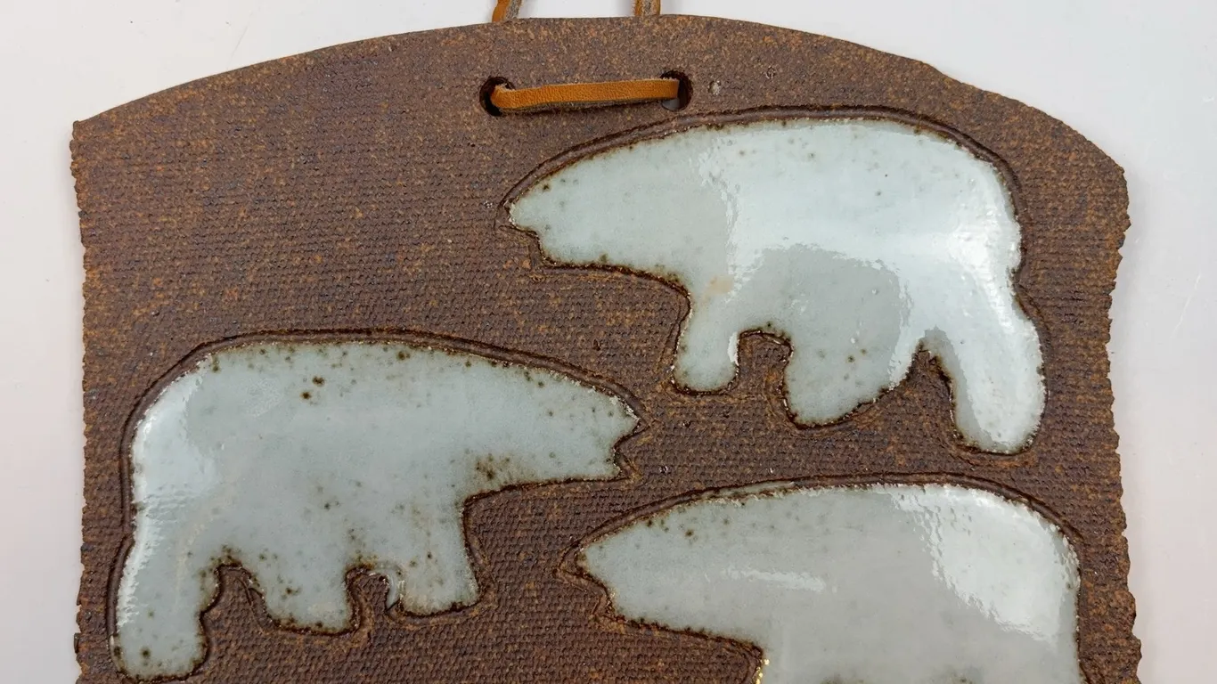 Signed Ceramic Wildlife Wall Art Polar Bear Design