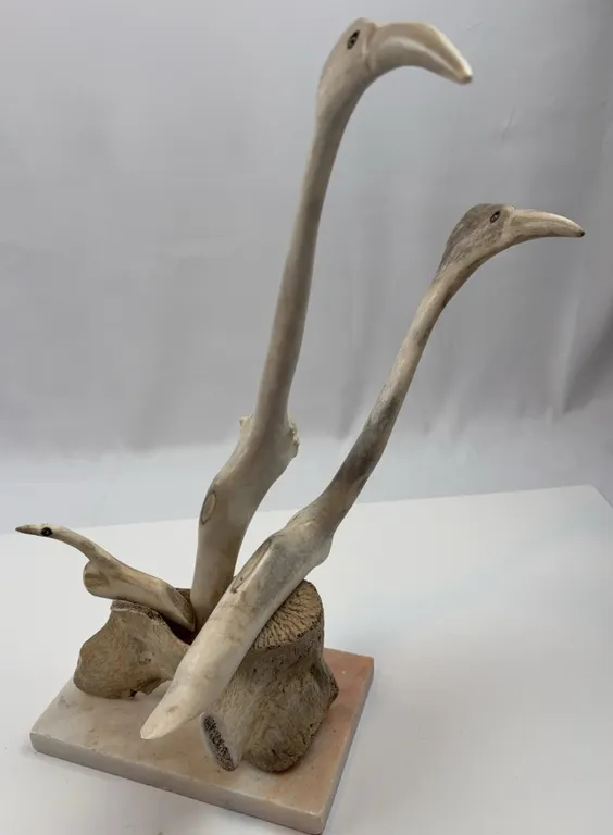 Vintage Inuit Antler Bird Sculpture Grouping