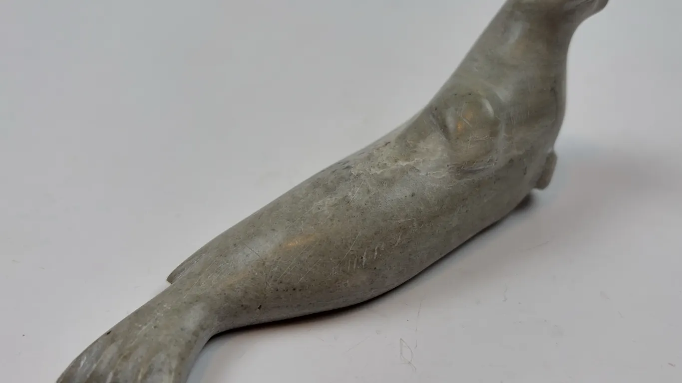 Vintage Arctic Seal Carving, Signed Inuit Folk Art