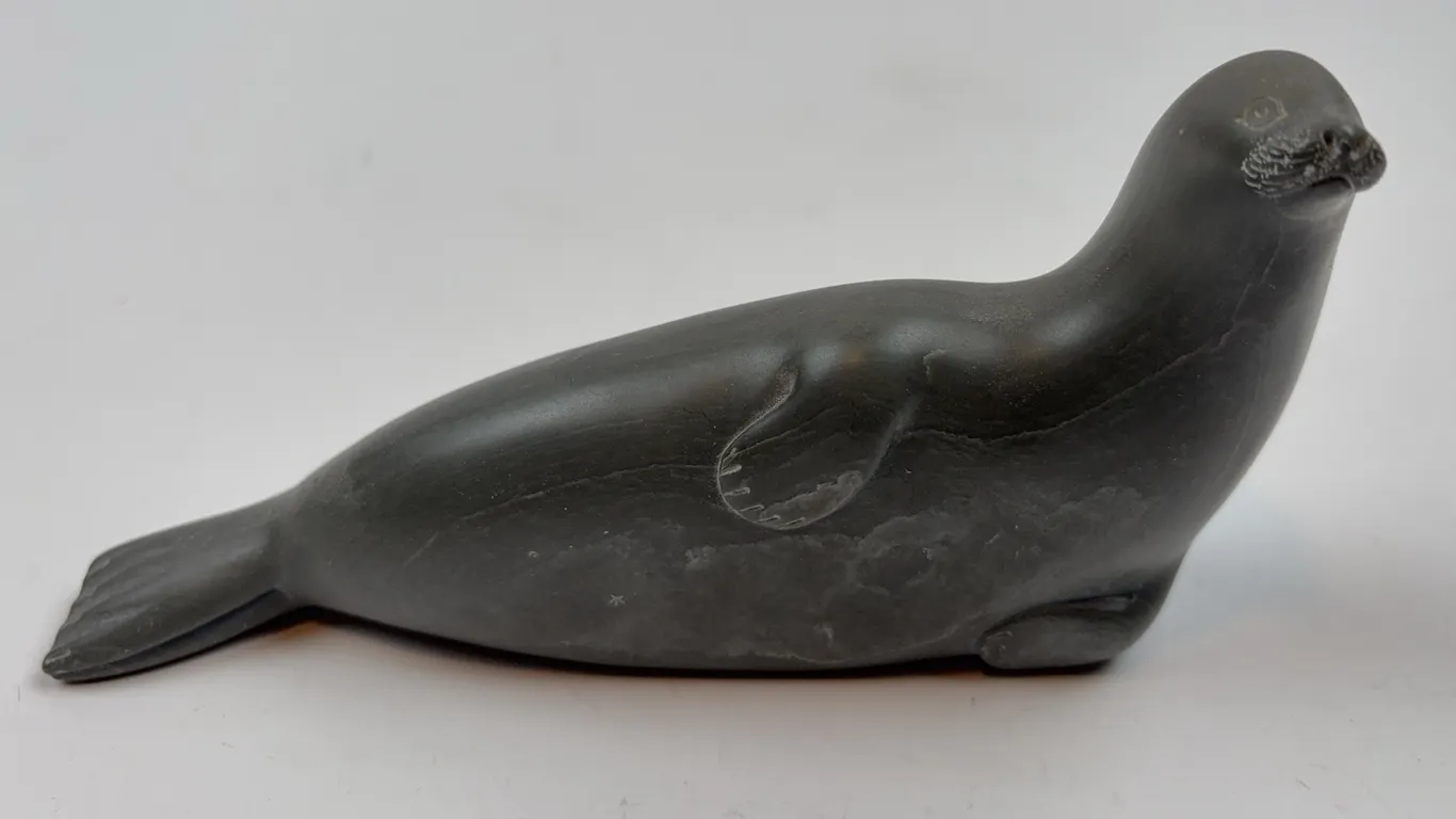 Vintage Inuit Soapstone Seal Figure with Incised Whisker Detail