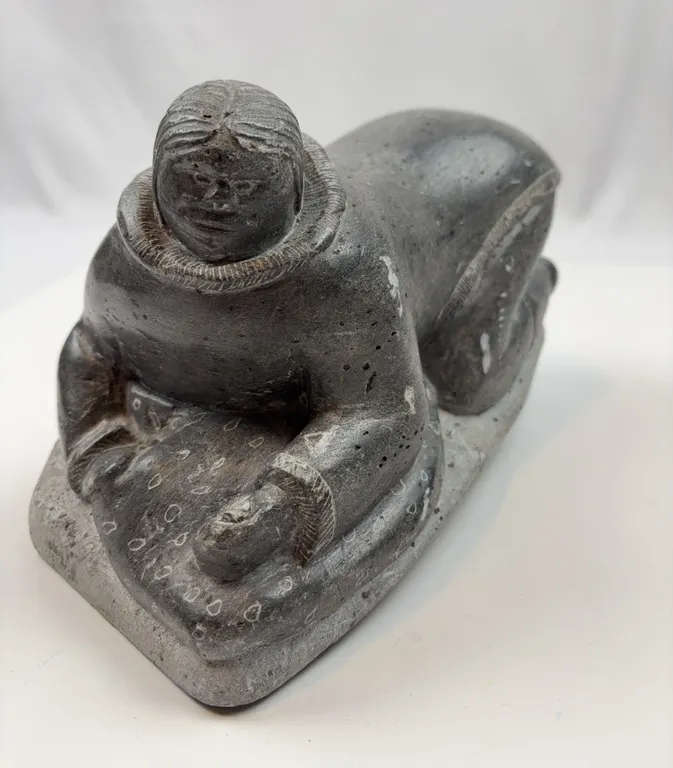 Signed Davidialuk Inuit Soapstone Mother & Child Sculpture