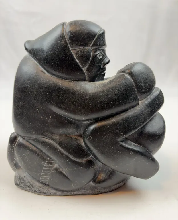 Vintage Inuit Woman Carrying Child Stone Carving