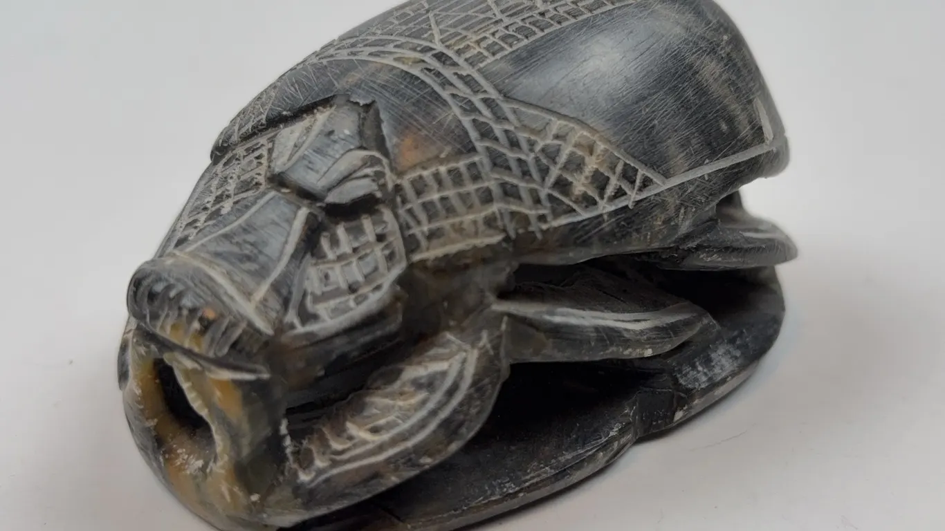 Vintage Scarab Beetle Stone Carving on Engraved Base