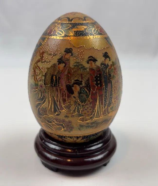 Vintage Satsuma Style Egg-Shaped Vase with Geisha Scene